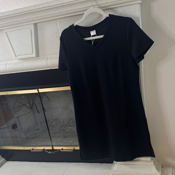Black V-Neck T-Shirt Dress - Picture 1 of 2